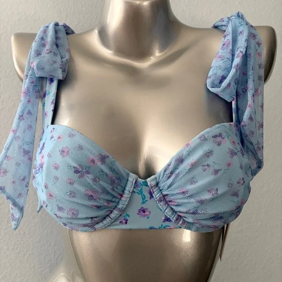 Beach Riot Swim Drea Bikini Top Iris Petal Ruffle Tulle Nwt - Picture 2 of 5